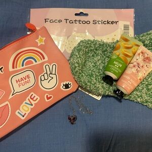 Pink Pouch with Fun Stickers and Accessories